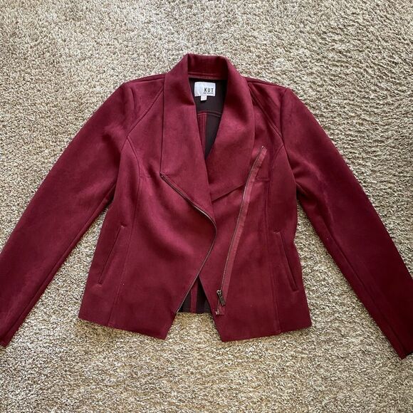 💼Like New KUT Wine Carina Moto Jacket, Asymmetrical Zipper side slash po… - Picture 3 of 13